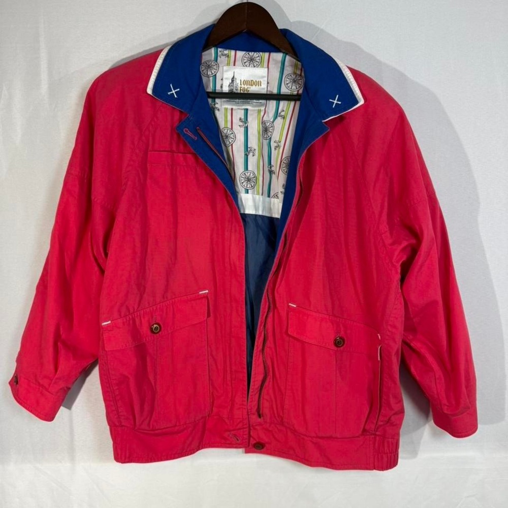 London Fog Chore Jacket Pink Blue Nautical Lined Zip Up Jacket Women's Large